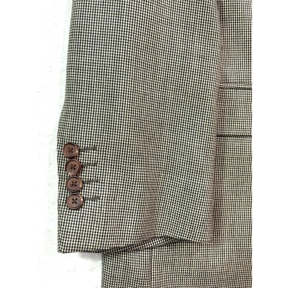 Ralph Lauren 54R Beige Black Nailhead Silk Wool Blazer Jacket Sport‎ Suit Coat